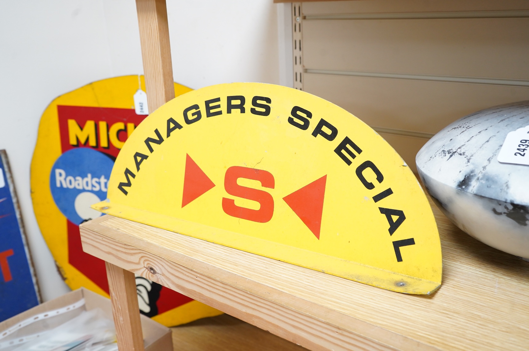 A Managers Special double sided advertising sign, 55cm wide
